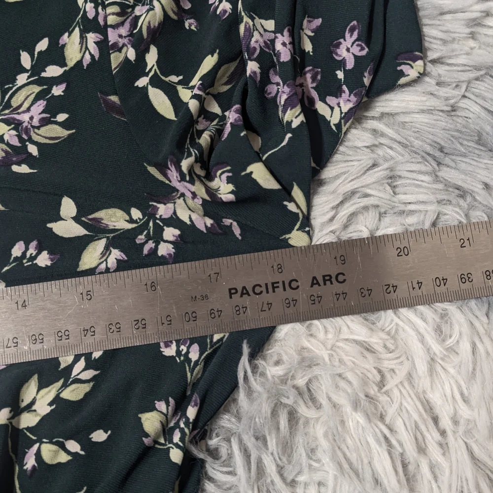 Ralph Lauren Sz10 Green with Purple Floral Pattern Side Gather Cowl Neck Dress - Picture 7 of 11